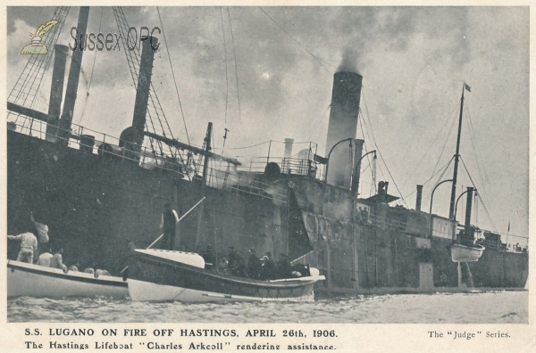 Image of Hastings - SS Lugano on Fire, 26th April 1906