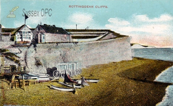 Image of Rottingdean - The Cliffs, boats & bathing machines