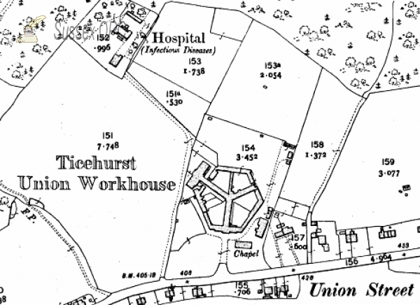 Flimwell - Map showing Ticehurst Union Workhouse, Union Street