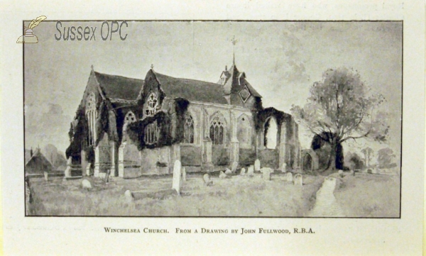 Winchelsea - The church drawn by John Fullwood RBA