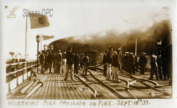 Image of Worthing - Pier on fire, 10th September 1933