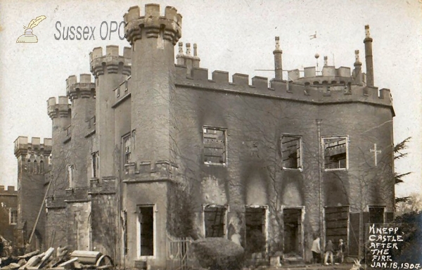 Image of Shipley - Knepp Castle after the fire in 1904